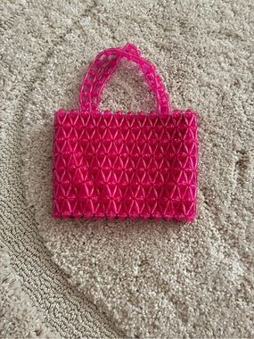 VINTAGE 1970s/ 1980s Hot Pink Mini Beaded Tote Bag